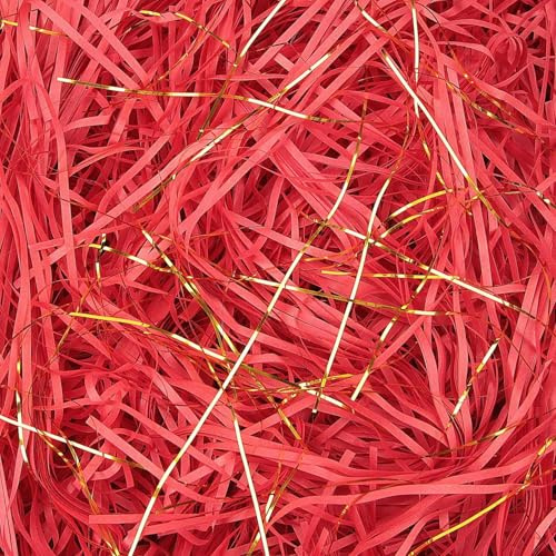TXXATX Shredded Tissue Paper for Gift Boxes, 270g Red and Gold Packaging Filler for Hamper Filling Gift Bags Decoration Basket Stuffing