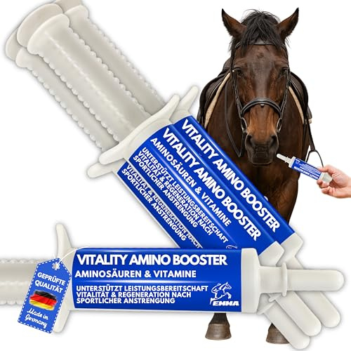 Amino Cavallo Pasta 4 × 30 ml – Aminoacidi per cavalli con L-carnitina e vitamina E – Costruzione muscolare e rigenerazione – Pasta vitaminica muscolare Booster alternativa alla polvere proteica