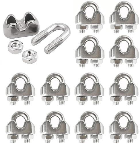 12 abrazaderas de cable de acero inoxidable 304 M3, abrazadera para cable de acero, protección contra la corrosión, abrazadera en U para tendedero, fijación de toldos