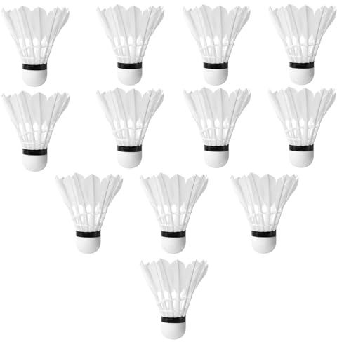 Nizirioo Lot de 12 balles de badminton : volants en plumes d'oie avec tête en liège, entraînement sportif à haute vitesse pour le jardin, volant de badminton en plume d'oie pour le sport extérieur et