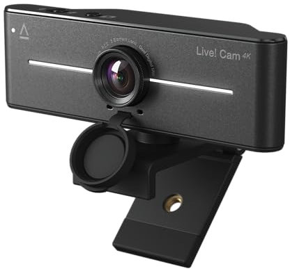 CREATIVE Live! Cam 4K UHD Webcam USB con Compensazione della Retroilluminazione, fino a 60 FPS, Lente Grandangolare da 95°, Lente per la Privacy, Microfoni Integrati, Plug & Play per PC e Mac