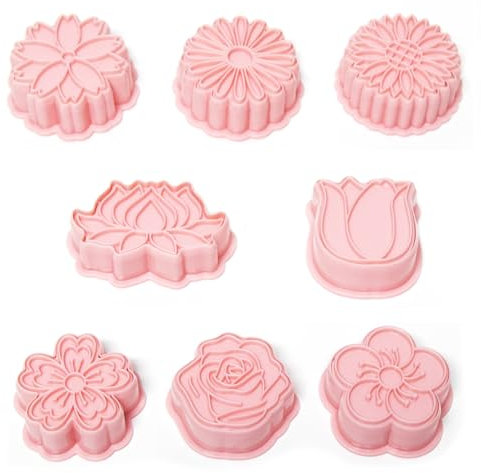 8PCS Flower Cookie Cutter,3D Cookie Mold Plastic Cookie Stampers,Biscuit Cutters,Fondant Cutter,for Home Kitchen Biscuit Fondant Snacks Cheese Baking