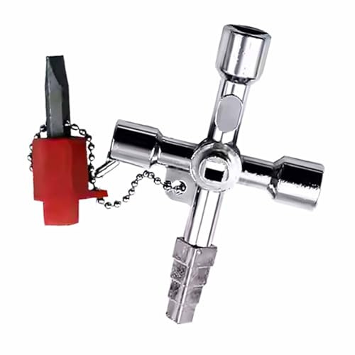 LKTFATD 4-Way Utility Key, Square Key, Practical Panel Key, Electric Meter Box Key, for Water and Electricity Meters, Radiators, Gas Meters, Elevators (Silver)