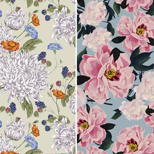 4 Sheets Floral Birthday Gift Wrapping Paper, 2 Type Botanical Birthday Paper for Wrapping Gifts Party Botanical Wedding Valentines Mothers Day Christmas