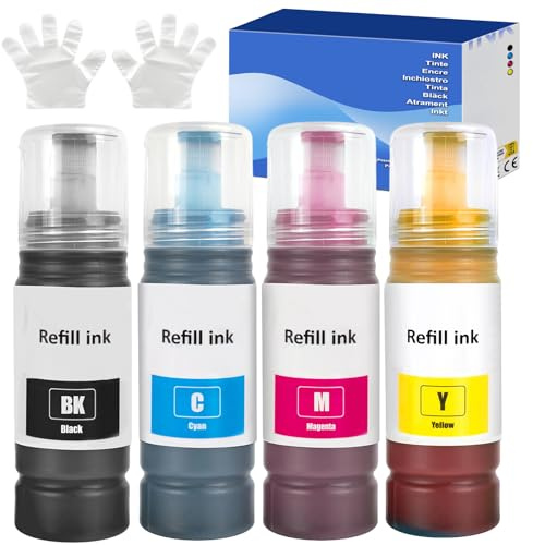 FANSHENG Ink Compatible with ink refill bottles for Ink Bottle Multipack ET-2860 ET-2861 ET-1810 ET-14100 ET-2810 ET-2830 ET-2865 ET-2876 ET-2710 ET-2720 ET-2811 ET-4800 printer (4 Pack BK/C/M/Y)
