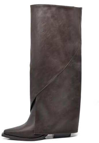 IF Stivali Donna con gambale rovesciato Ghetta Integrata e Punta Squadrata Gambale Alto Asimmetrico con Tacco Nascosto 2701-1 T.moro N.38