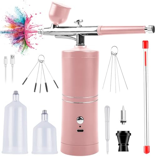 Behogan Kit aérographe portable avec compresseur - Kit de compresseur d'air portable - Kit aérographe sans fil avec compresseur - Mini aérographe portable double action pour peinture, tatouage, nail