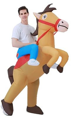 BESTSIGHT Inflatable Horse Costume Adult Riding Horse Costumes Cowboy Blow Up Funny Ride On Horse Suit for Men Women Halloween Party