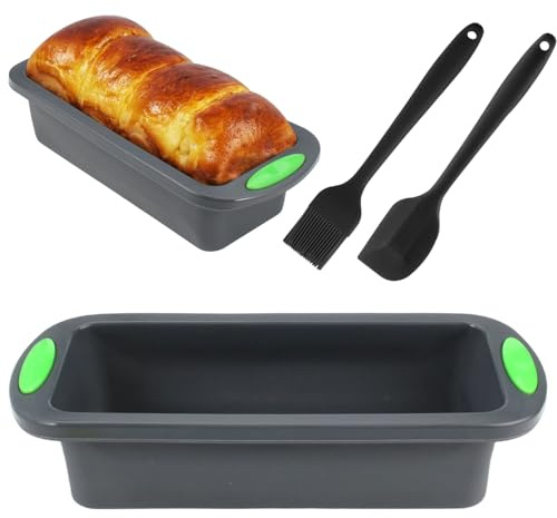 Silikon Brotbackform, Antihaft Brotbackformen BPA-frei 28x10x6.5cm mit 1 Bürste+1 Spachtel Kastenform Kuchen Silikon Backform Kasten, Silikonbackform Kastenform, Silikonbrotform für Kuchen und Brote