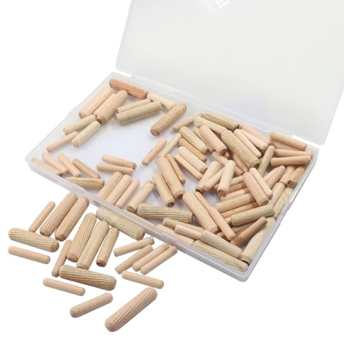 ISDVBUY 100 Pack Wooden Dowel Pins ,Wood Grooved Plugs Pin Hardwood Fluted Dowels for Furniture Woodworking Crafts, DIY Carpentry(M6x30mm+M8x30mm+M10x40mm)