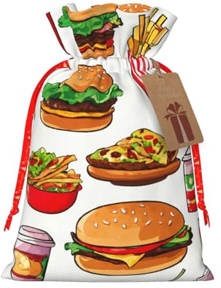 Bolsas de regalo de Navidad con cordón de impresión de comida rápida, saco festivo de Navidad, fiesta de cumpleaños, embalaje de regalo
