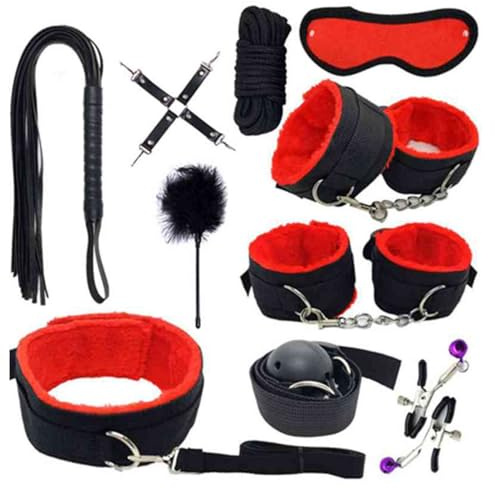 10pcs Bondaged Restraint Kits Sex Tie Downs for Under King Bed Sex Tie Up Set for Women Spreaders Bar Adult Play Queen Bed Straps Sex Hand Cuff Bracelets for Couples Furry Handcuff Set Bedroom Sweater