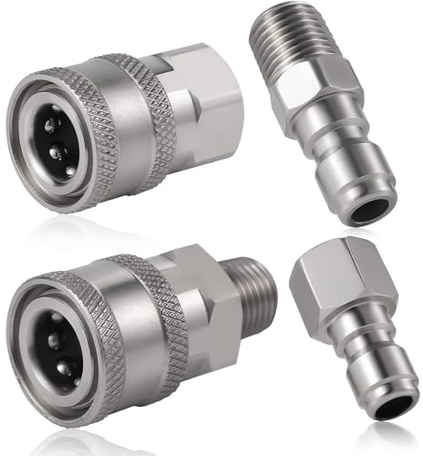SAVITA 8Pz Giunto Idropulitrice, NPT 1/4 Pollice Acciaio Inossidabile Raccordi a Innesto Rapido Accessori Idropulitrice Maschio Femmina con Filettatura Interna Esterna (Argento)