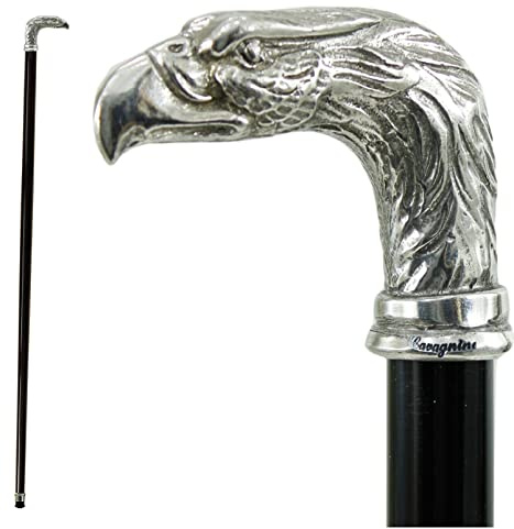 CAVAGNINI bastone da passeggio aquila personalizzato incisione nome, impugnatura in peltro lucido come argento, made in Italy artigianale, regalo lusso uomo donna sposo, 97 cm 5 colori