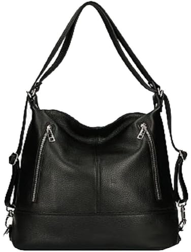 Bottega Carele Borsa a spalla trasformabile in Zaino in vera pelle BC7170. Made in Italy (Nero)