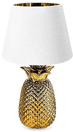 Navaris Tischlampe im Ananas Design - 40cm hoch - Deko Keramik Lampe für Nachttisch oder Beistelltisch - Dekolampe mit E27 Gewinde in Gold-Weiß