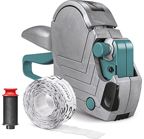 Original Meto Basic S Preisauszeichner Set – Preis, Datum, MHD (1-zeilig, 8-stellig für 22 x 12 mm Etiketten, sofort einsatzbereit), 1x Handauszeichner, silber-teal