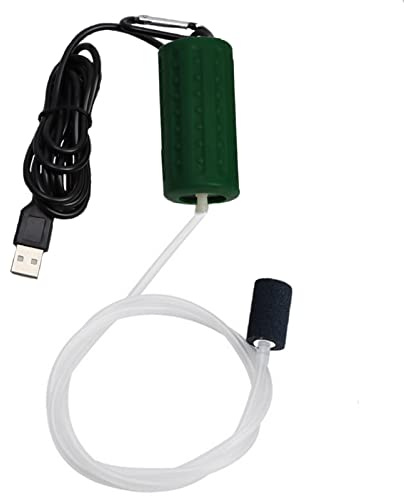 Aquarium Air Pump Mini USB Fish Tank Oxygen Air Pump Portable Ultra Silent Air Aerator Pump Energy Saving Oxygen Bubbler with Air Stone and Single Outlet Silicone Tube 1W (Dark Green)