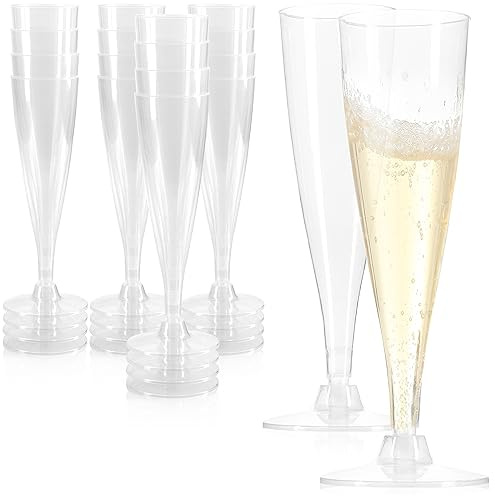com-four® 16x Mehrweg Sektglas - transparente, stapelbare Kunststoff-Sektkelche für Party, Camping und unterwegs - wiederverwendbar und spülmaschinengeeignet - Sektflöten