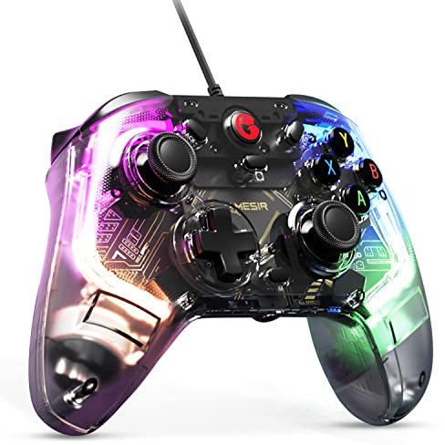GameSir T4 Kaleid Transparent Wired Gaming Controller for Windows 10/11, Switch & Android TV Box, RGB Lights,PC Controller Hall Effect Joystick&Triggers/3.5mm Audio Jack/Gyroscope