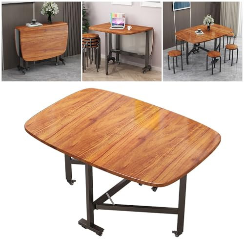 SINBINTA Klappbarer Esstisch, ausziehbarer Tisch mit Rollen, mobiler Holz-Küchentisch für kleine Räume (Braun, 100 x 60 x 75 cm)