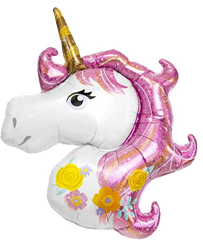Globo Foil Unicornio de 109 cm Apto Helio Rosa - Unicornio Decoración Cumpleaños, Vajilla Unicornio, Set Decoración fiesta Unicornio, Decoración Cumpleaños, Fiesta Decoración Vajilla.