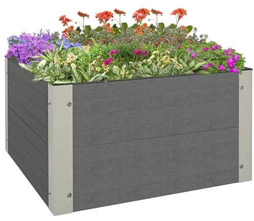 Outsunny Hochbeet, Blumenkasten, Pflanzkasten mit offenem Boden, Kräuterbeet für Garten, Balkon, Grau, 60 x 60 x 30 cm