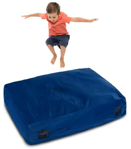 Goplus Crash Pad, 57x57/ 48x36 Sensory Mat with Foam Blocks and Washable Velvet Cover for Kids and Adults Play, Therapy, Jump, and Relax (48x36,Blue)
