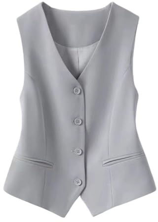 LSFYYDS Chaleco De Traje para Mujer Chaleco Ajustado con Cuello En V Chaleco De Esmoquin Chaleco De Traje Chaleco Elegante Vintage, Chaleco De Traje Formal Informal Abrigo Superior De，Gris，L