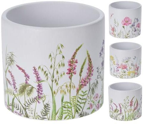 Carousel Home Elegant White Floral Plant Pot | Decorative Botanical Terracotta Planter | Cachepot Indoor Planter - Design Varies One Supplied