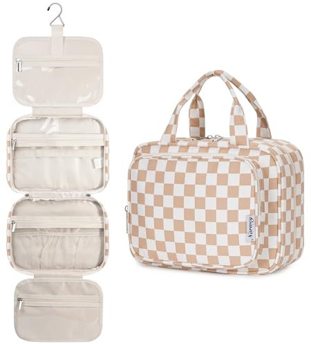 Narwey Checkered Hanging Travel Toiletry Bag for Women Toiletries Wash Bag