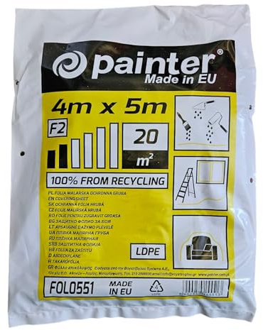 PAINTER Abdeckfolie LDPE Malerfolie - Abdeckfolie maler - Abdeckfolie stark - Maler Abdeckfolie- Folie für möbel - Abdeckplane Malerarbeit - Abdeckfolie 4x5m - 18 microns, 1Stück
