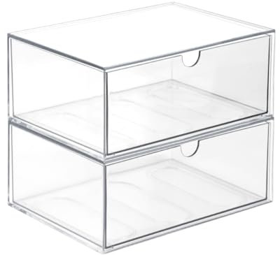 TIE-DailyNec 2 Piezas Organizador de Cosméticos Apilable, Organizador de Maquillaje Acrílico Transparente, Cajón de Almacenamiento de Escritorio, Vitrina Acrílica para Cosméticos, Baño