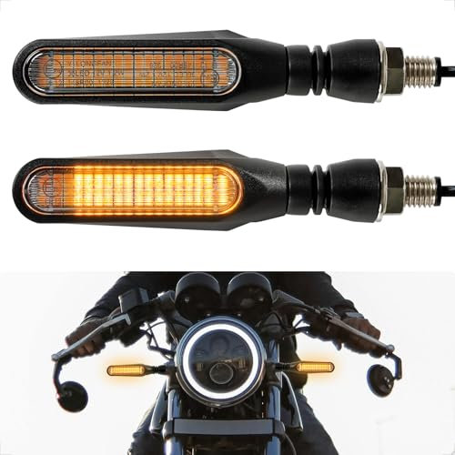 evermotor Blinker Motorrad 12V, 2 Stück LED lauflicht-blinker, E24 Hochwertiges Motorradblinker Laufeffekt, IP67 Wasserdicht, E-Geprüft, Schwarz, Kabellänge 250 mm