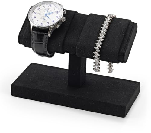 Papten Lussuoso supporto per orologi in velluto, supporto per gioielli, base stabile per due orologi (nero)