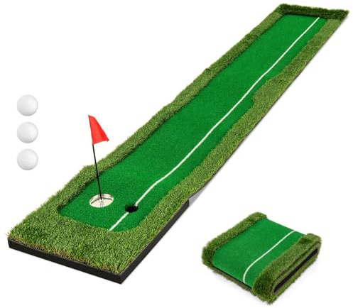 LIFEZEAL 300 cm, tappetino da golf con 3 palline da golf, mini tappetino da allenamento con 2 fori per interni ed esterni, tappetino da golf per golfisti e amanti
