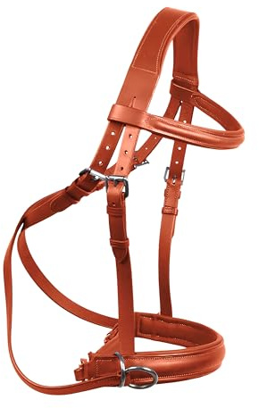 Hulara Pony Tan Bitless Bridle Genuine English Leather Crossover Crossunder Bitless Bridle for Horse Headstall with Reins