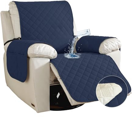 Braozaiw armchair covers, Waterproof sofa covers, with Pockets, Machine Washable, Furniture Protector Cover for Kids and Pets Non-Slip Chair Cover for Recliner Armchairs (navy, Recliner)