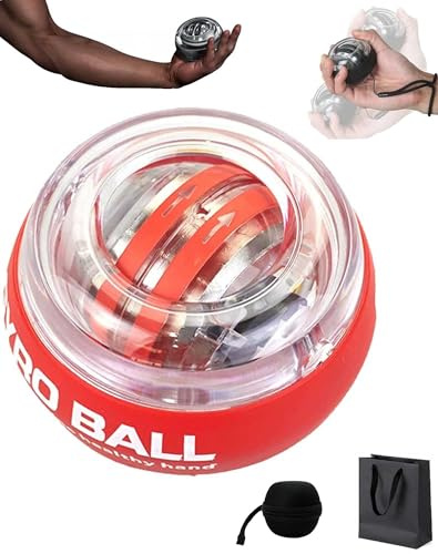 Wrist Ball Exerciser, Torque Ball Hand Exerciser, Gyro Ball Wrist Exerciser, Auto-Start Gyroscopic Forearmexerciser with LED Lights,Wrist Trainer for Stronger Arm Fingers Wristbones and Muscle(Red)