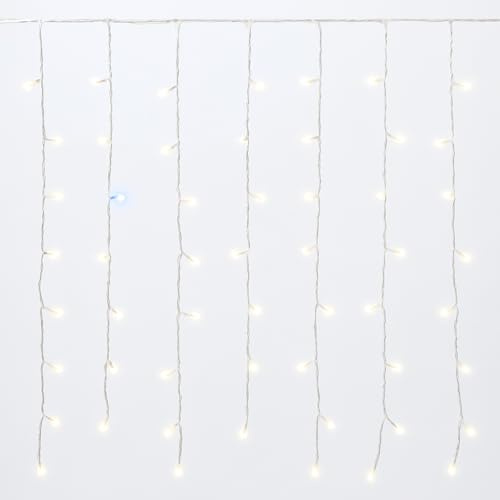 IXTRIMA Tenda Luminosa 200 LED, 2Mt, Luce Giallo, Cavo Bianco, IP65, Prolungabile, Effetto Flash, Con fili uniformi da 2 metri, ghirlanda nataliza, negozi, balcone natale