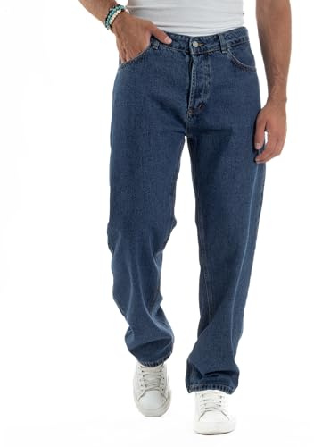 Giosal Jeans Uomo Pantaloni Baggy Fit Cinque Tasche Comodo Relaxed Casual Vari Colori (IT, Numero, 48, Regular, Regular, Denim Scuro)