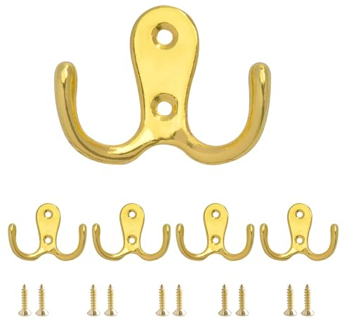SZWLJ 5 pièces de Patère Murale double Dorée, Patere Porte Manteau en métal à double branche fixée au mur avec des vis, Crochet Manteau utilisable dans la chambre et la salle de bains