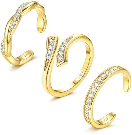 Morfetto Set de 3 Anillos para Pies Ajustables para Mujer Rellenos de Oro de 14K Diseño Abierto con CZ Flor y Ópalo Resistentes al Deslustre Joyería de Verano para Playa