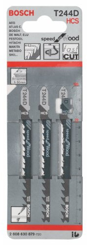 Bosch Professional 3 x Hojas de sierra de calar T 244 D Speed for Wood (para Madera blanda, corte curvo, accesorios Sierra de calar)