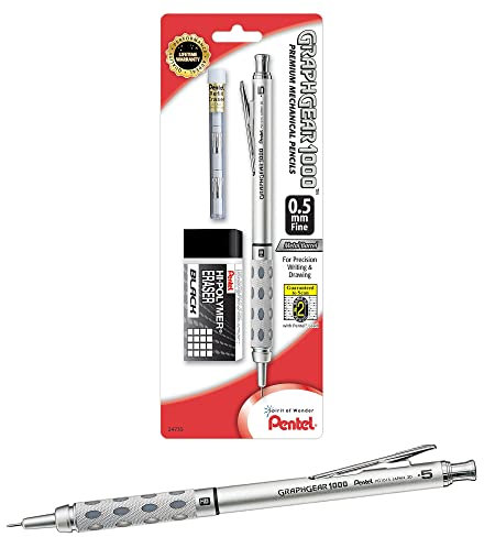 Pentel GraphGear 1000 Mechanical Drafting Pencil (0.5mm), Eraser Refills, 1-Pk (PG1015EBP)