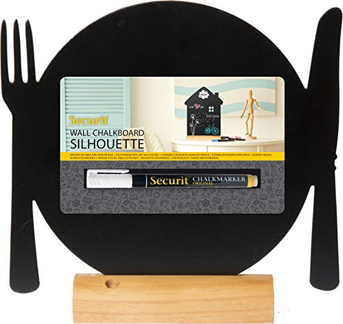 Securit Silhouette Ardoise ''Assiette'' - Base en Bois - Feutre-craie Inclus