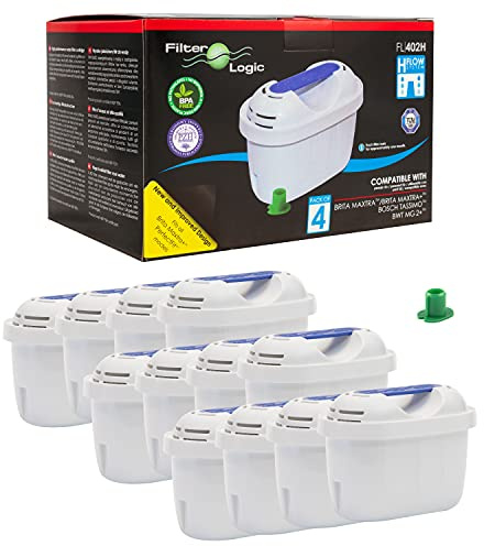 FilterLogic FL402H | 12er Pack - Wasserfilter kompatibel mit Brita Maxtra+ Plus Filterkartuschen für fill&enjoy Marella Style Flow Elemaris Fun Tischwasserfilter & TASSIMO Kaffeeautomat Kartuschen