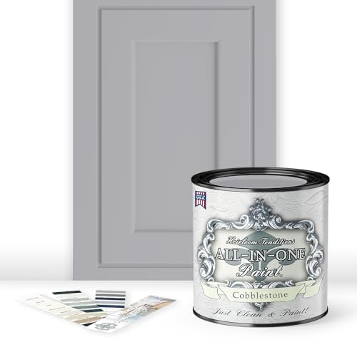 ALL-IN-ONE Paint by Heirloom Traditions, Cobblestone (Gray with subtle Blue Undertones), Quart - Durable cabinet and furniture paint. Built in primer and top coat, no sanding needed. Includes our 30