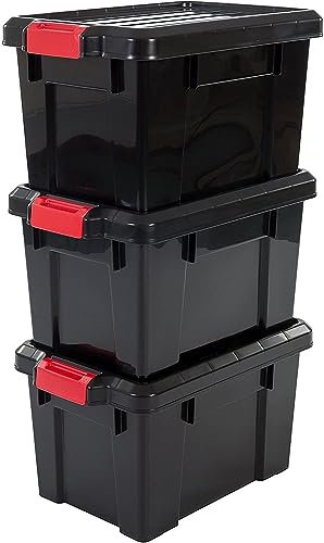 Iris Ohyama, Set di 3 scatole fai da te, 21 L, con chiusura a scatto, impilabile, garage - Power Box SK-210 - Nero