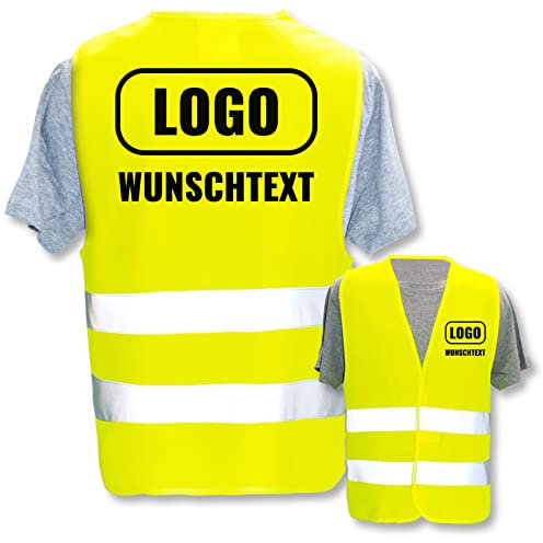 PixiPrints.com Warnweste mit eigenem Aufdruck * Druck: Rücken + Front/Standard-Druck, Farbe & Größe: Gelb XS * Selbst gestalten mit Name Text Bild Logo (Kinder)